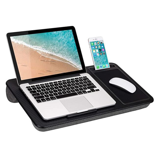 LapGear Home Office Lap Desk with Device Ledge, Mouse Pad, and Phone Holder - Black Carbon - Fits Up to 15.6 Inch Laptops - Style No. 91588