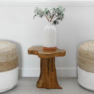 WELLAND Teak Mushroom Stool, Unique End Table, 13" W x 13" D x 14" H, Rustic Side Table, Small Accent Table, Plant Stand for Living Room, Bedroom, Home Office, Patio