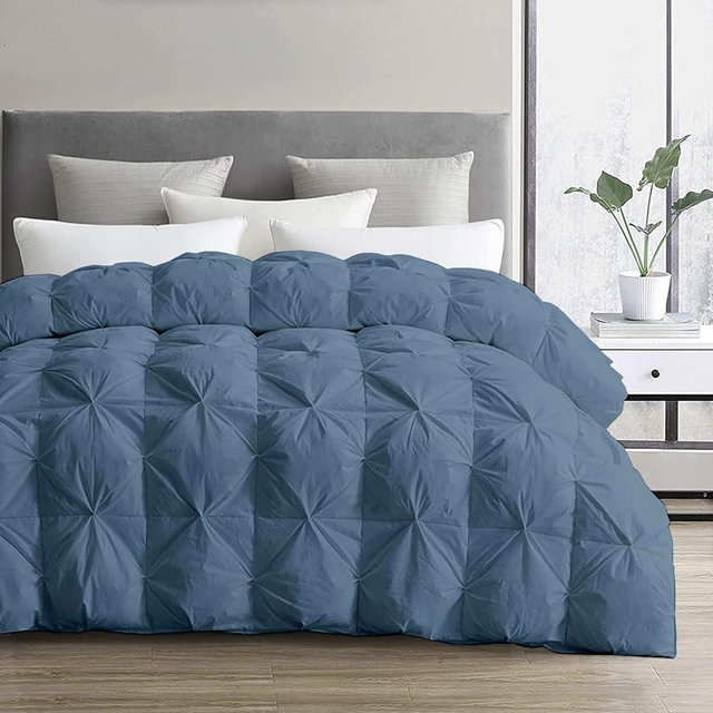 SLEEP-NEST Hotel Luxury Grand King 106 x 106 Inch All Season Down Alternative Pinch Pleat 1 Piece Comforter with 8 Tabs/Loops 350 GSM-Box Stitched Extra Large, Super Soft Breathable - Medium Blue