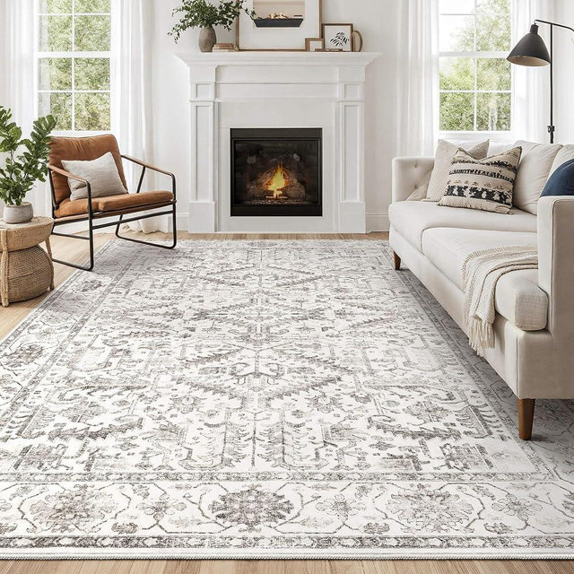 Area Rugs 7x9 for Living Room - Washable Soft Large Vintage Rug Non-Slip Stain Resistant Traditional Stain Resistant Indoor Floor Low Pile Carpet for Bedroom Dining Room or Home Office - Blue