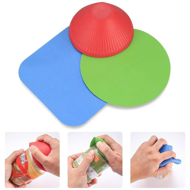 3 Pcs Rubber Jar Opener Gripper Pads, Multi Purpose Jar Bottle Can Lids Gripper Openers Reusable, for Seniors Weak Hands, Most Bottles, Used as Kitchen Coasters