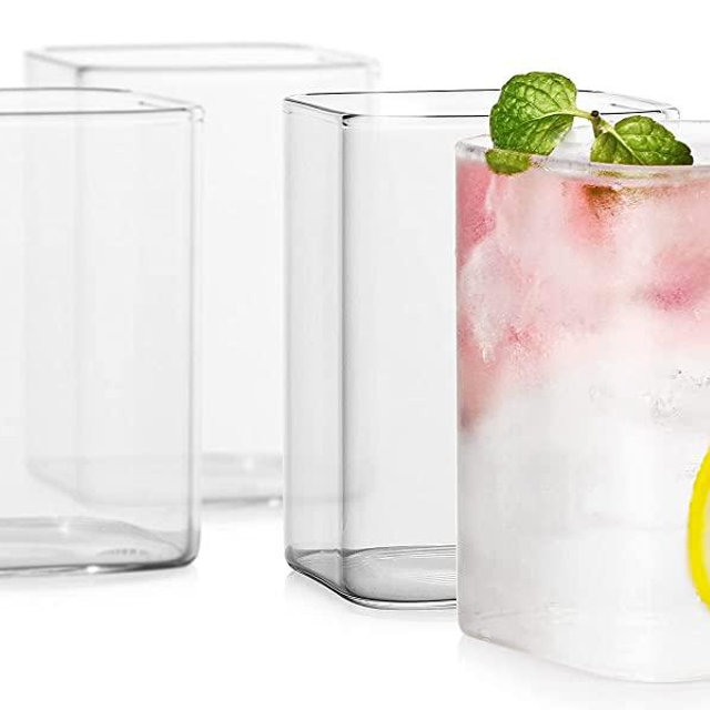 LUXU Drinking Glasses 8 oz,Thin Square Glasses Set of 4,Elegant Bar Glassware For Water,Juice,Beer, Drinks,and Cocktails and Mixed Drinks,Lead-Free Square Glass,Glass Drink Tumblers