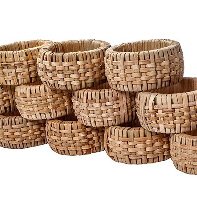 Handmade Braided Cane Napkin Rings Holder for Dinning Table Parties Everyday,Wedding shower, Baby shower, birthday party,new years, Thanksgiving, and Family Gathering Napkin Ring, Set of 12 Natural