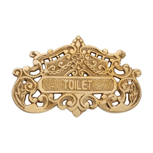 Victorian Solid Brass Toilet Sign - Ornate Restroom Door Plaque