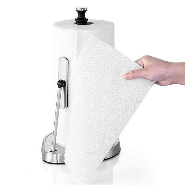 Tension Arm Paper Towel Holder, Hystun Single Tear Paper Towel Holder Countertop Standing Paper Towel Holder Easy to Tear Paper Stainless Steel Towel Rack for Kitchen Countertop & Dining Room Table