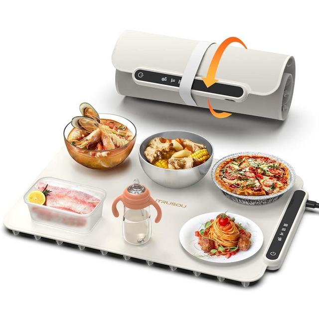 iTRUSOU Food Warming Mat, Food Warmer for Parties Buffets to Keep Food Warm or Thawing, Silicone Heating Mat for Food with 3 Temperature Settings for Sabbath, Family Gatherings, Holidays, Daily Use