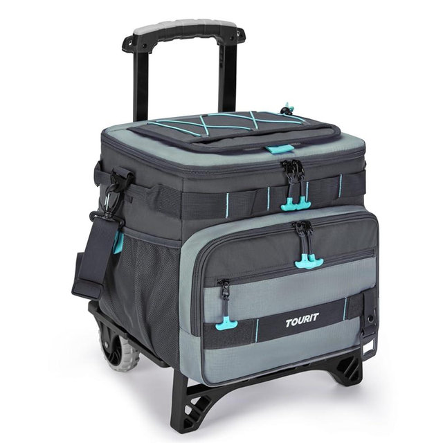 TOURIT Collapsible 48-Can Leak-Proof Insulated Rolling Cooler with All-Terrain Cart, Upgraded Fixtures and New Wheels Suitable for Beach, Picnic, Shopping
