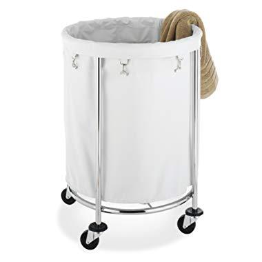 Whitmor Round Commercial Laundry Hamper with Removable Liner and Heavy Duty Wheels
