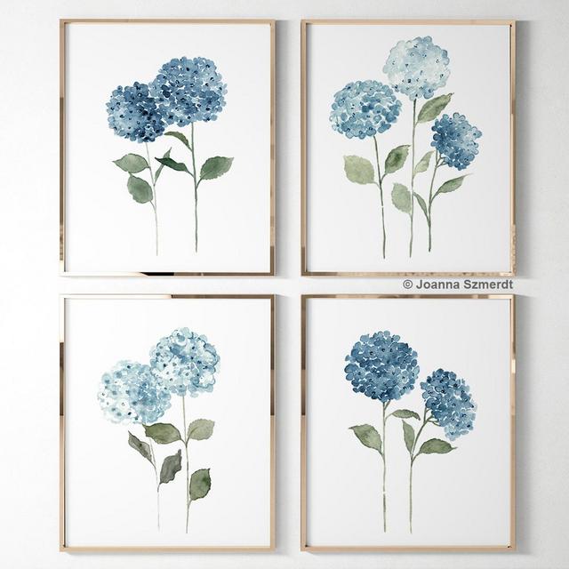 Hydrangea Flower set 4 Watercolor Painting, Blue Botanical Art Print, Hydrangea Wall Decor, Hydrangea Painting Mother’s Day