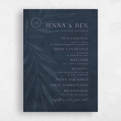 Dark Cobalt, Blue Wedding Program - Castille
