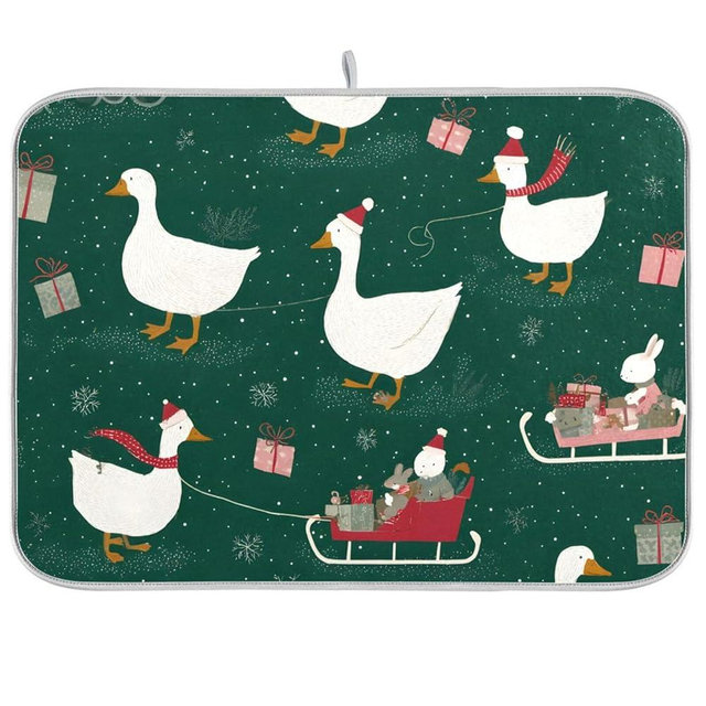 Christmas Geese Pattern Dish Drying Mat for Kitchen Counter Super Absorbent Drying Mat 18x24 inch Large Dish Drying Matts for Countertop Protector Dishes Pad