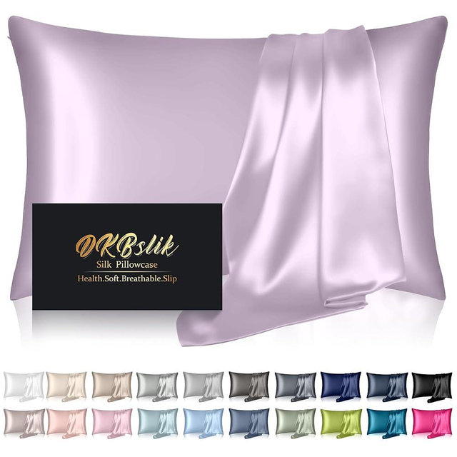 Silk Pillowcase for Hair and Skin, Mulberry Silk Pillow Cases Standard Size, Anti Acne Cooling Sleep Both Sides Natural Silk Satin Pillow Covers with Hidden Zipper, Gifts for Women Men, Lavender