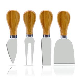 Freehawk 4 Pieces Set Cheese Knives with Bamboo Wood Handle Steel Stainless Cheese Slicer Cheese Cutter (Original Bamboo Handle)