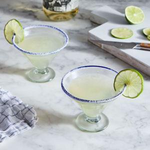 Sobremesa Hand-Blown Recycled Margarita Glasses (Set of 2), 3 Colors, Recycled Glass