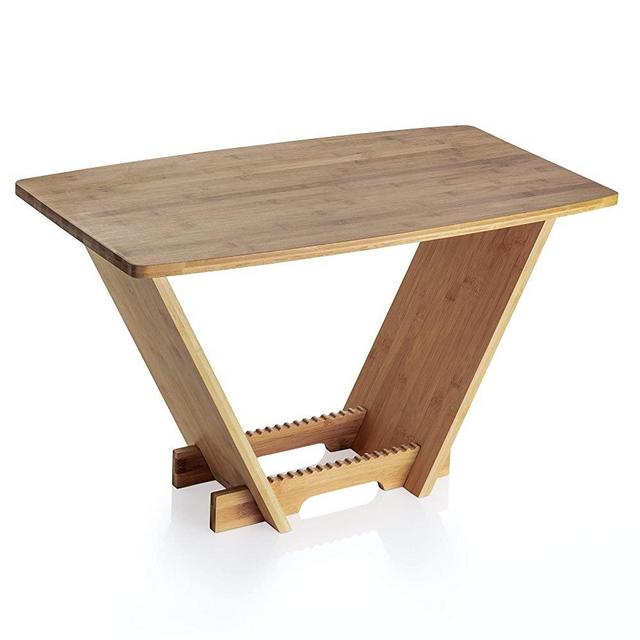 TunePhonik Bamboo LP Record Holder w/ Turntable Display Shelf to Stack and Organize 45s/7”and 33s/12” Vinyl Albums