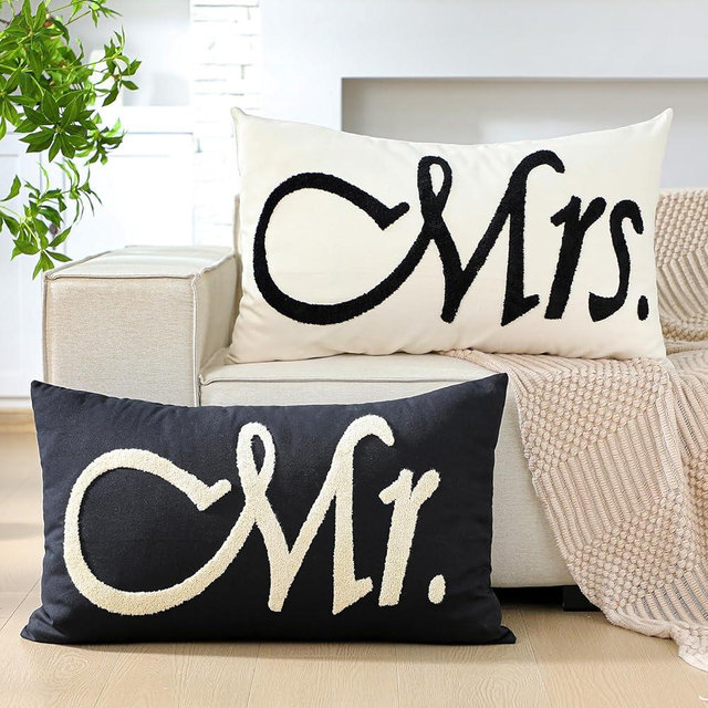 SmoothNovelty 2 Pcs 3D Embroidery Mr and Mrs Pillow Covers Couples Pillowcases 30.7 x 18.9 Inch Wedding Romantic Anniversary Engagement Gifts for The Couple, Bride Shower Gifts Ideas