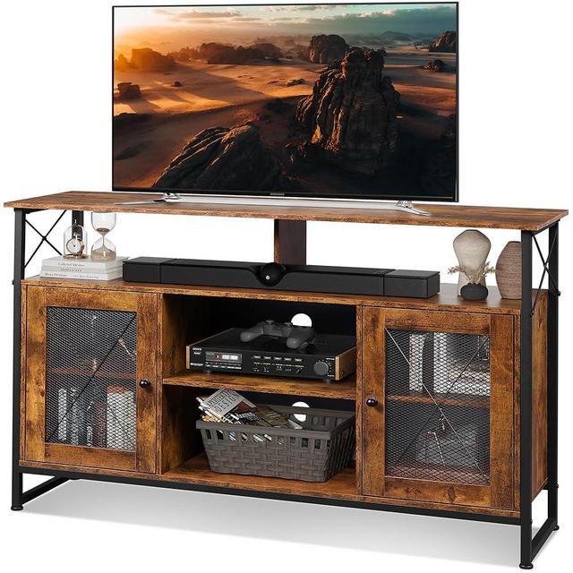 WLIVE TV Stand 55 inch TV,Tall Entertainment Center with Storage, Farmhouse Industrial TV Console for Bedroom Living Room,Rustic Brown