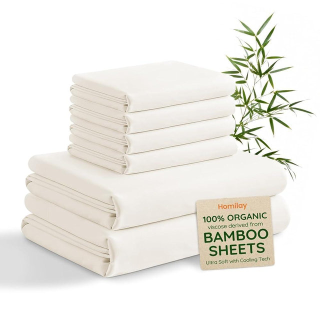 Homilay King 6 Pieces 100% Viscose Derived from Bamboo Sheet Set, Silky Smooth Soft Bedding with Deep Pocket UP to 16, Organic & Oeko-TEX Certified Cooling Bed Sheets, Cream