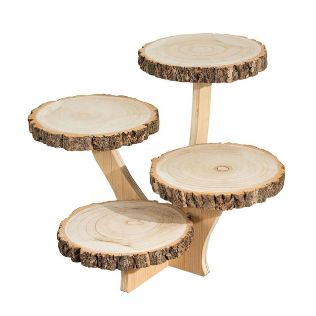 15 in Brown 4 Tier Round Natural Wood Cupcake Dessert Stand | Wooden Cup Cake Stand for Birthday Wedding Party Events Reception Catering Decorations Supplies