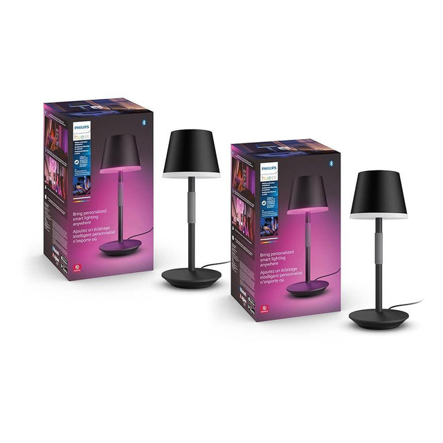 Philips Hue Go Smart Portable Table Lamp, Black - White and Color Ambiance LED Color-Changing Light - 2 Pack - Indoor and Outdoor Use - Control with Hue App or Voice Assistant