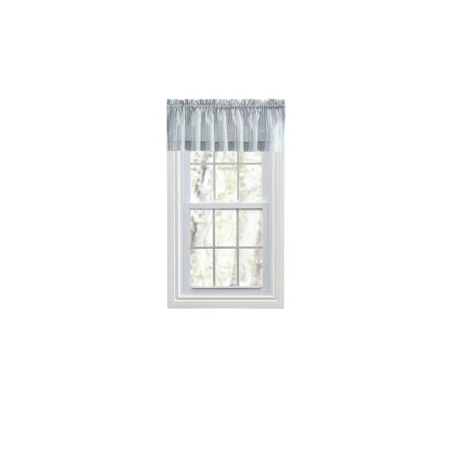 Ellis Curtain Plaza Classic Ticking Stripe Printed on Natural Ground 1.5" Rod Pocket Tailored Valance 58" x 15" Blue