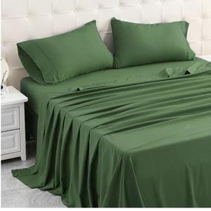 MICORAL Queen Bed Sheets Set, Soft Breathable Bedding Sheet Set, Sheets Set with 16" Deep Pocket Design (4 Pieces, Queen, Dark Moss Green)