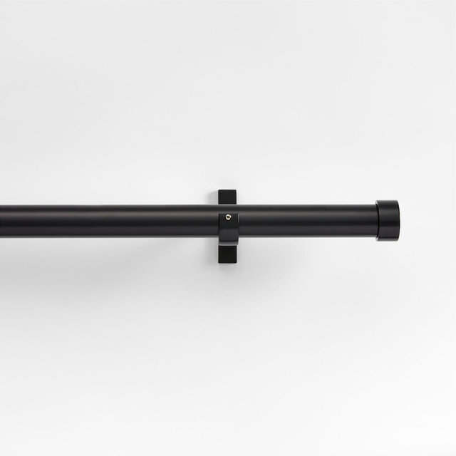 1" Black Curtain Rod and End Cap Finials Set 48"-88"