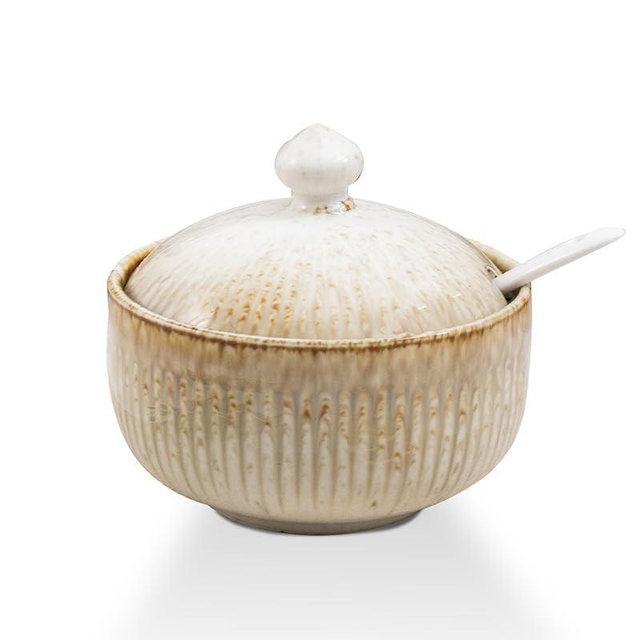 JoyfulHive Ceramic Sugar Bowl with Lid and Spoon, 14.5 OZ Sugar Container for Coffee Bar, Sugar Bowls for Countertop,Kitchen