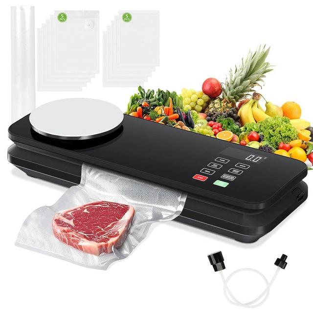 MAXVINI Food Vacuum Sealer Machine, 85KPA Precision Suction Power Fully Automatic Vacuum Food Sealer with Kitchen Scale, Compact Food Sealer with Countdown Display, Dry & Moist Modes, Built-in Cutter