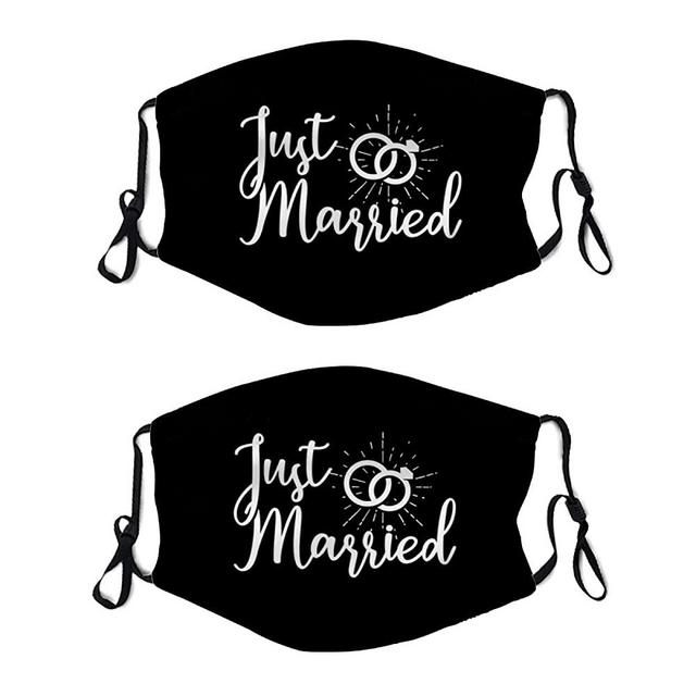 Couple Wedding Face Mask Washable With 4 Pcs Filters, Reusable Cloth Washable Face Protection Mask