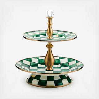 Emerald Check Enamel 2-Tier Sweet Stand