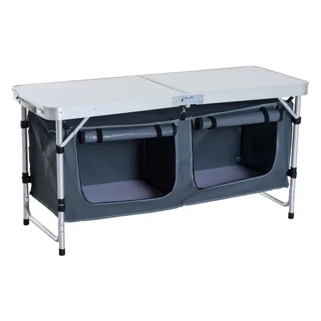 Outsunny 47" Aluminum Folding Camping Table, Outdoor Picnic Table with Carrying Handle And Storage Organizer Cabinets