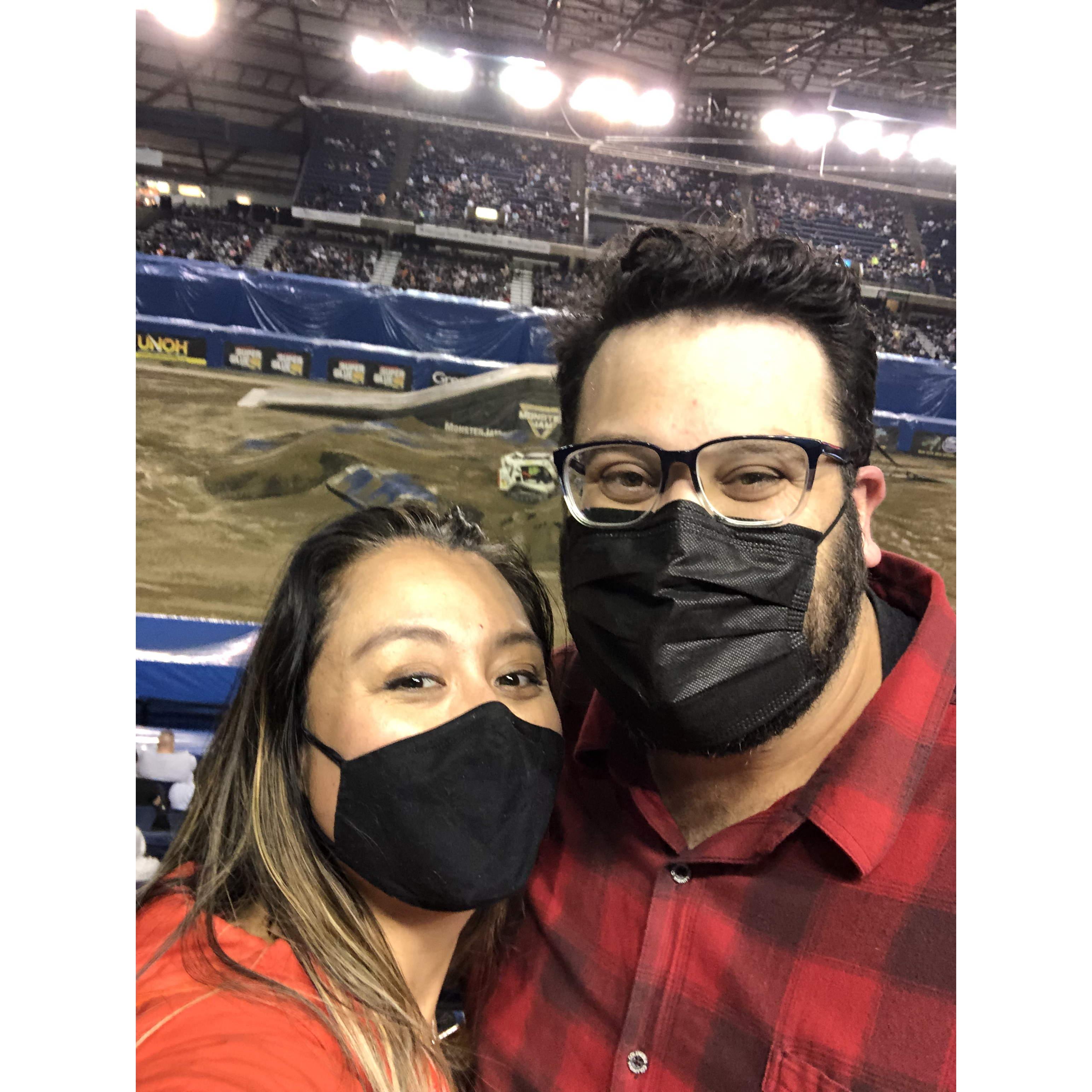 Dating in COVID-19... Monster Truck Rally with masks. 