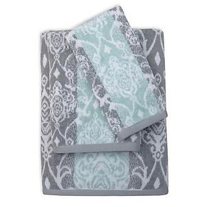 Watercolor Damask Bath Towel in Aqua/Grey