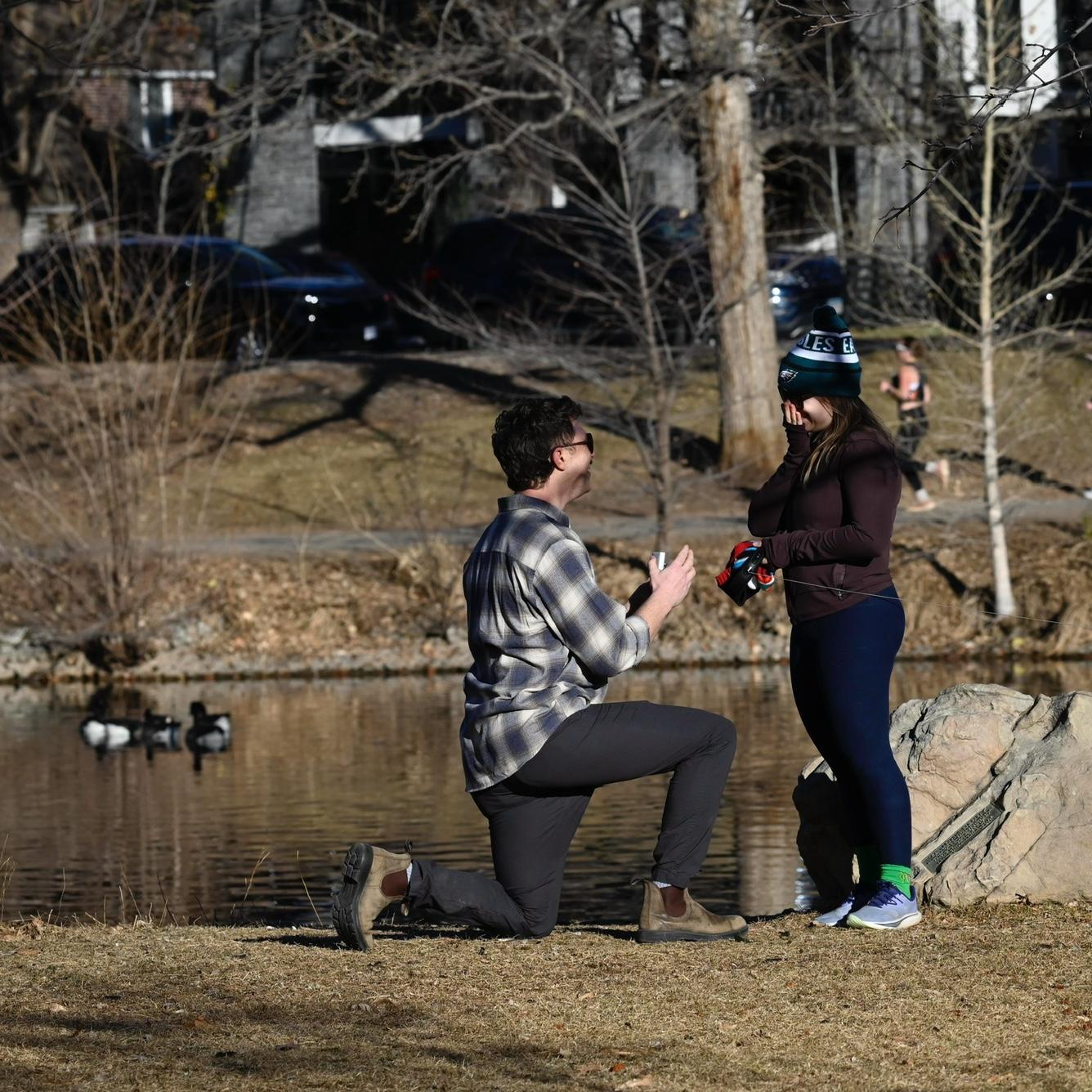 In Wash Park at the spot that we met 😊

Dan (Alec’s brother) was hiding behind a tree taking these amazing candid photons