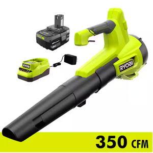RYOBI ONE+ 18V 100 MPH 350 CFM Cordless Battery Variable Speed Jet Fan Leaf Blower with 4.0 Ah Battery and Charger