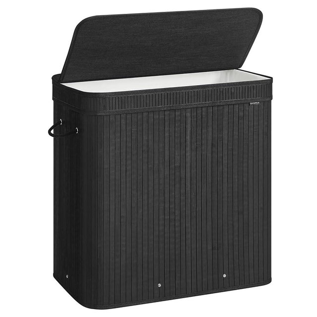 SONGMICS Laundry Hamper with Lid, Bamboo Laundry Basket, Removable Machine Washable Laundry Basket, with Handles, 39.6-Gallons, for Laundry Room, Bedroom, Bathroom, Ink Black ULCB062B01