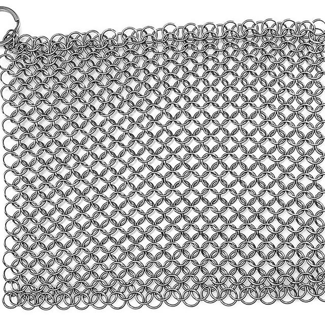 Stainless Steel Cast Iron Cleaner, Chainmail Scrubber, Skillet Grill Scraper with Hanging Ring Anti-Rust Made for Cast Iron Pans, Pre-Seasoned Pan, Waffle Iron, Dutch Oven Pans, 7inch x 7 inch Square