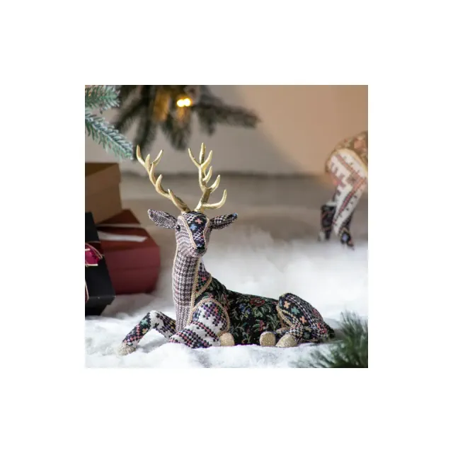 Whisen 12.2x6.3x10.5" Velvet Foam Sitting Deer, Christmas Decoration - Multicolor