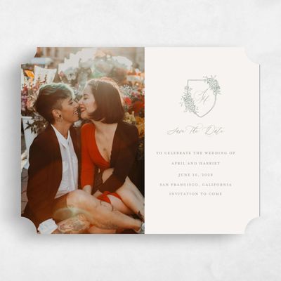 Beige Ticket Wedding Save the Date - Joya Photo