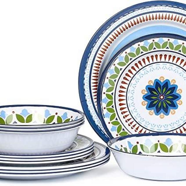 12 Pcs Melamine Dinnerware Set - Flower