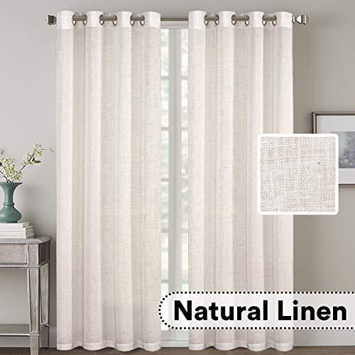 H.VERSAILTEX 2 Pack Ultra Luxurious High Woven Linen Elegant Curtains Grommet Curtain Panels Light Reducing Privacy Panels Drapes, Nickel Grommet, Extra Long 52x108-Inch, Natural