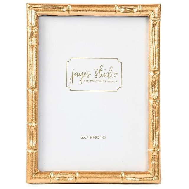 Jaye's Studio 5 x 7 Photo Frame Gold Bamboo, Metal Frames Unique Easel Stand, 5x7 Photo Gold Picture, Vertical & Horizontal Display, Luxurious Boho Finish Bamboo Decor