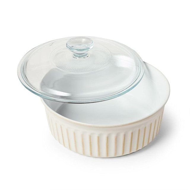 Sur La Table Round Baker with Lid, 2 qt, White