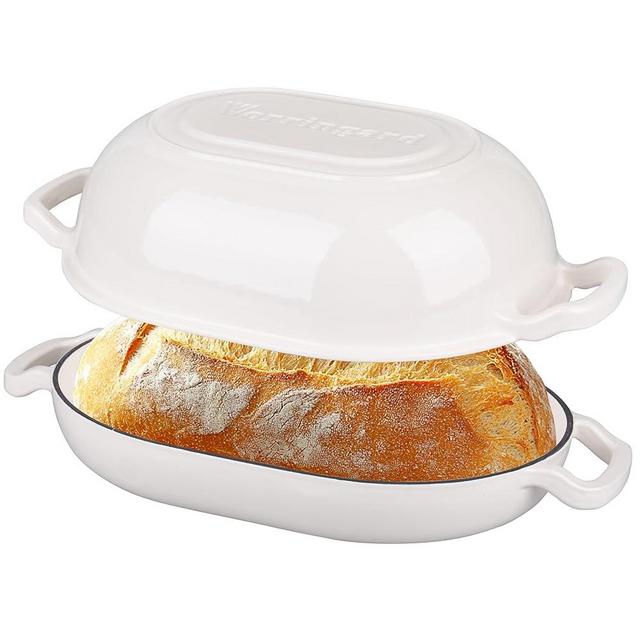 VORRINGARD Enameled Cast Iron Sourdough Bread Oven, Dutch Oven, Loaf Cast Iron Bread Pan for Homemade Bread Baking Pan with Lid, 7QT, White