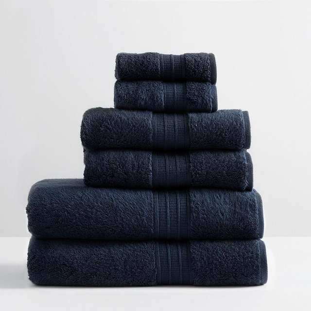 Hydrocotton Organic Bath/Hand/Washcloth, Navy, Set of 6