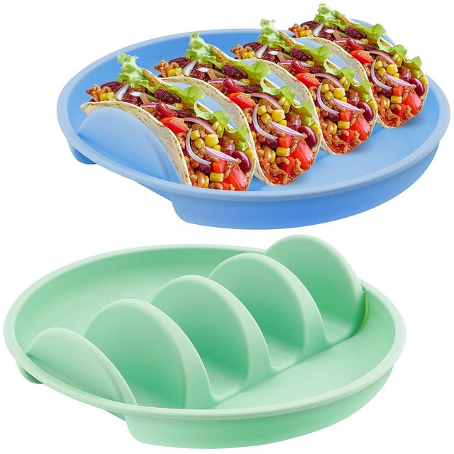 Haiou Silicone Taco Plates Set of 2 - The Ultimate Taco Holder Stand for Mess-Free Family Dinners & Parties, Microwave & Oven Safe Taco Tray, Holds 4 Shells Each