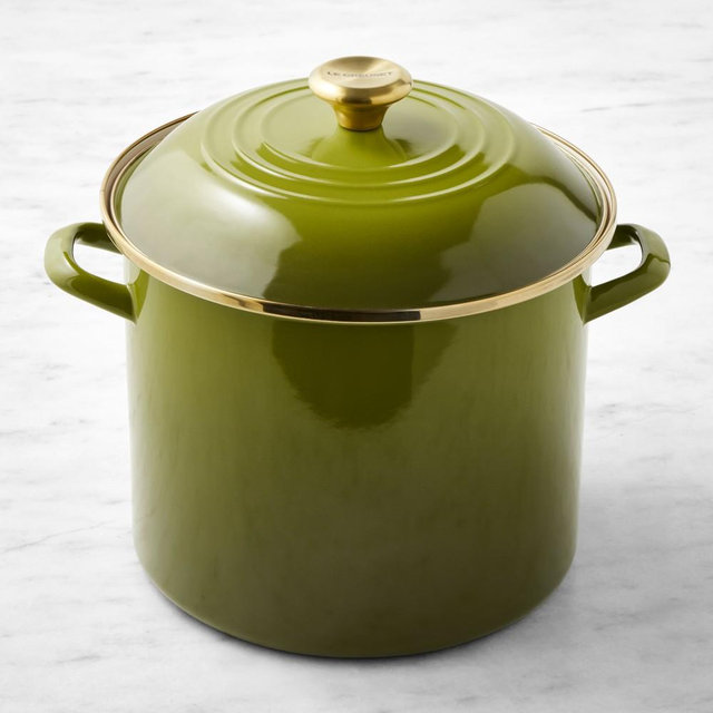 Le Creuset Enameled-Steel Stock Pot, 12-Qt., Olive