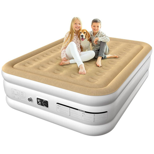 Ezyrest Air Mattress Queen with Built in Pump, Portable Air Bed for Camping & Guest, Antileak Blow Up Mattress with Soft Flocked Top, Foldable Queen Air Mattress with Built in Pump