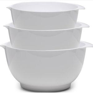 White Nesting Mixing Bowls Set, 3 Piece Melamine Bowls Set, 2.5 quart, 3.5 quart, 4.5 quart, Non Slip Base with Easy Pour Spout, Kitchen Cooking and Baking Supplies, White